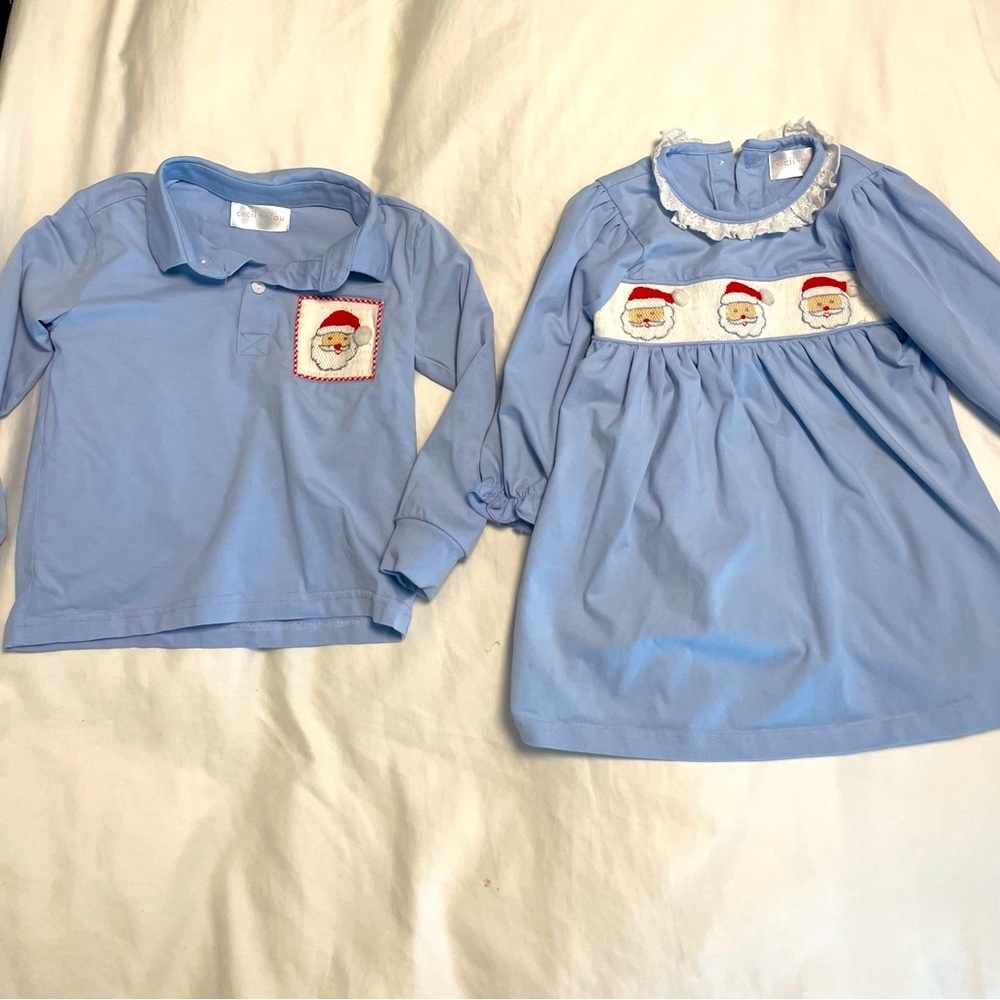 Cecil and Lou matching Christmas sibling outfit